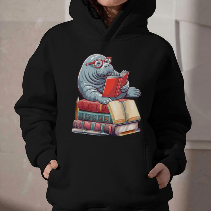 Manatee Reading Books Matching Bookworm Readers Librarian Graphic Youth Hoodie
