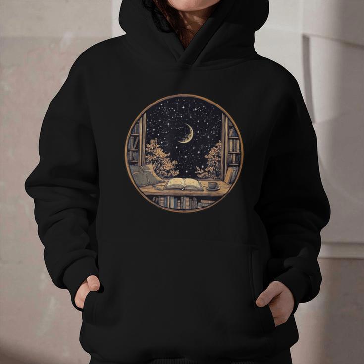 Moon Book Bookshelf Library Coffee Cup Star Stars Pattern Graphic Youth Hoodie