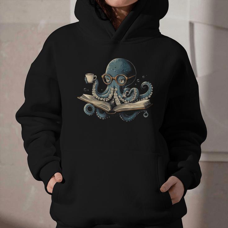 Octopus Reading Book Coffee Book Lover Bookworm Nerd Graphic Youth Hoodie