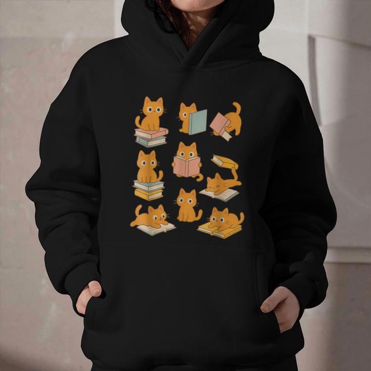 Orange Cats Reading Books Cat Lover Graphic Youth Hoodie