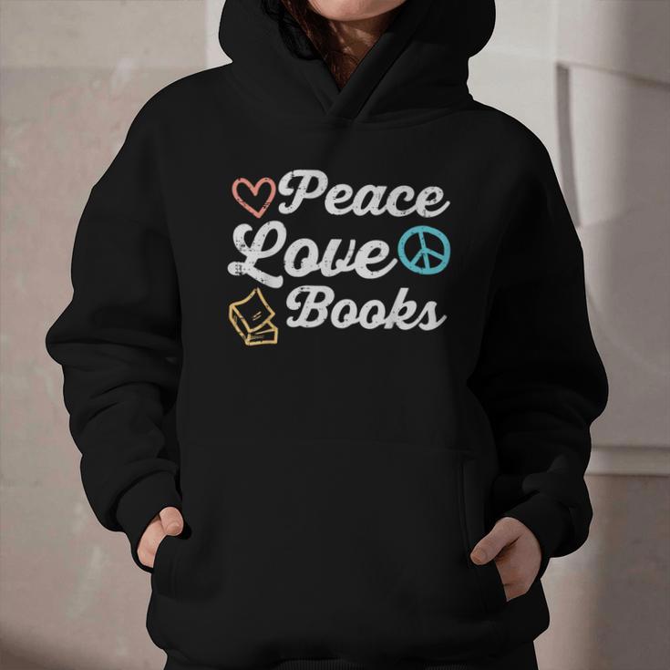Peace Love Books Read Book Reading Librarian Across America Graphic Youth Hoodie