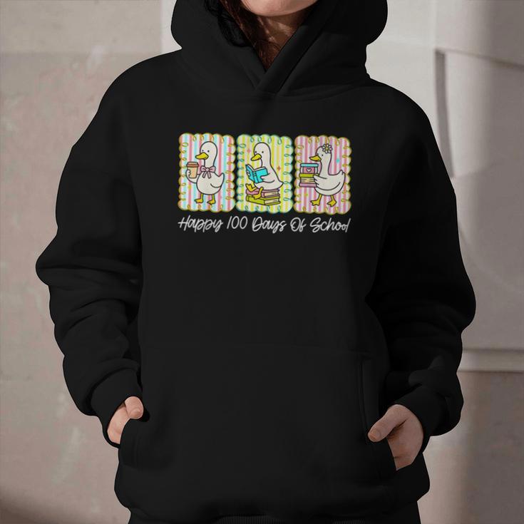 Preppy 100 Days Of School Goose Coffee Books Teacher Life Graphic Youth Hoodie