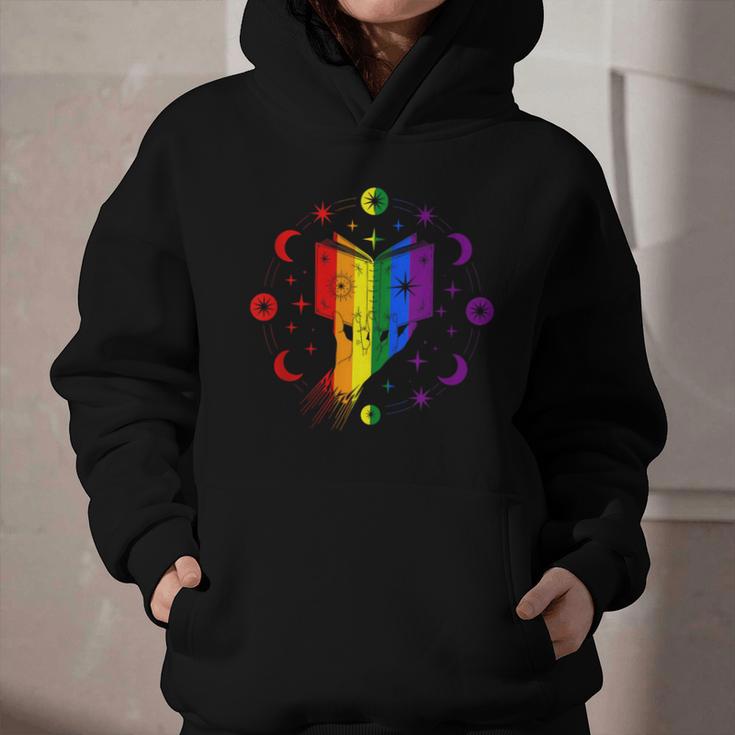 Rainbow Book With Stars And Moon Phases Gay Pride LGBT Graphic Youth Hoodie