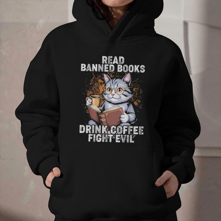 Read Banned Books Drink Coffee Fight Evil Cat Graphic Youth Hoodie Read Banned Books Drink Coffee Fight Evil Cat Graphic Youth Hoodie