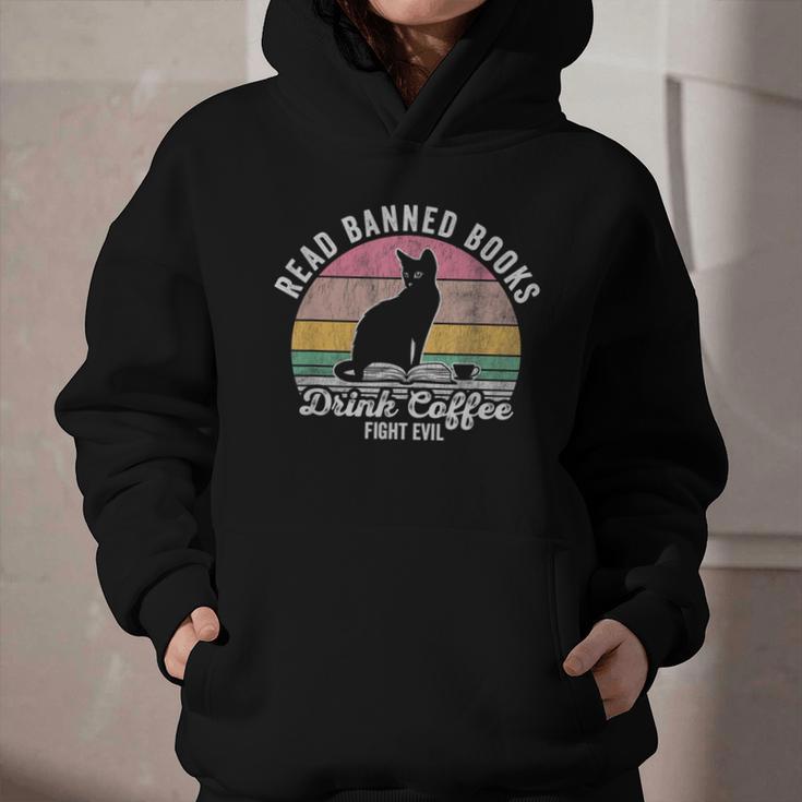 Read Banned Books Drink Coffee Fight Evil Graphic Youth Hoodie