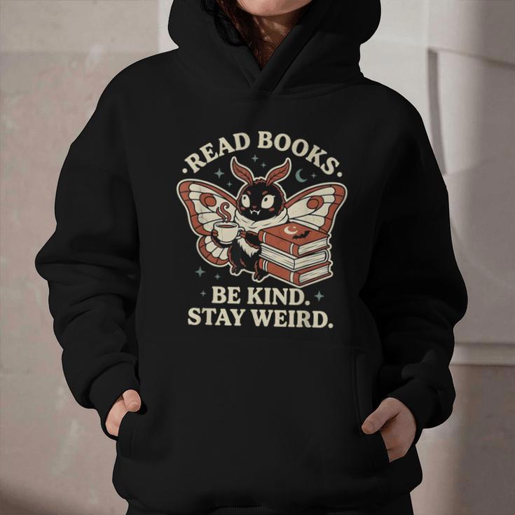 Read Books Be Kind Stay Weird Moth Coffee Lover Reading Graphic Youth Hoodie