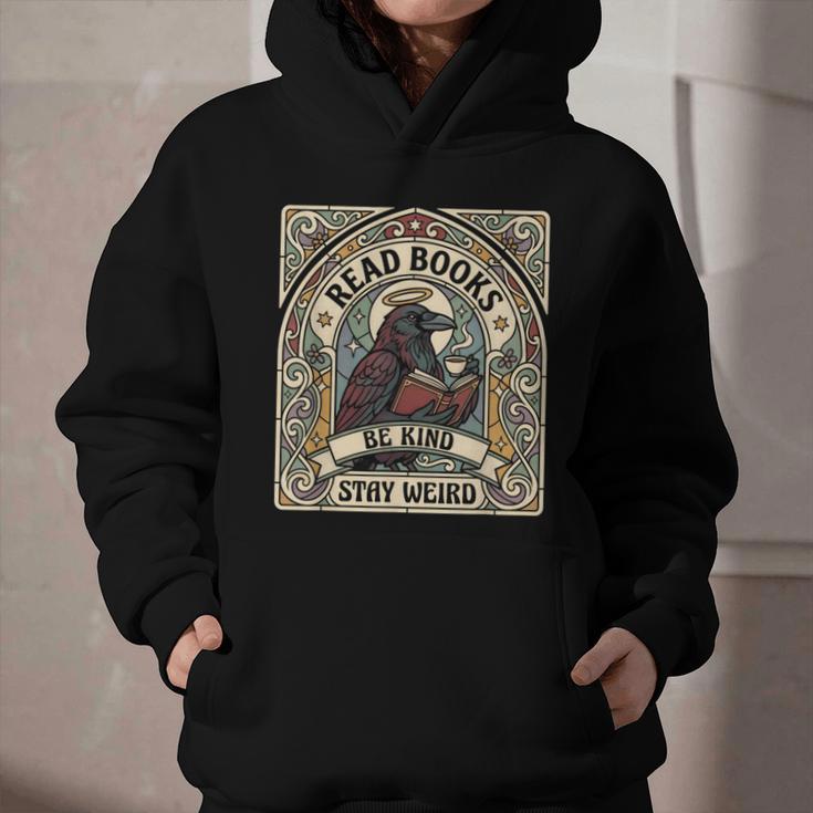 Read Books Be Kind Stay Weird Raven Tarot Reading Coffee Graphic Youth Hoodie