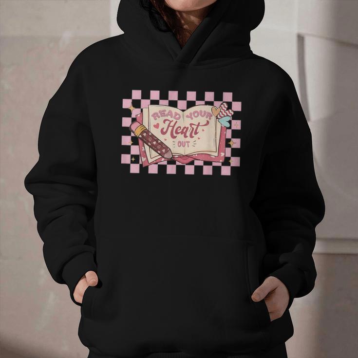 Read Your Heart Out Valentine Reading Book Teacher Student Graphic Youth Hoodie