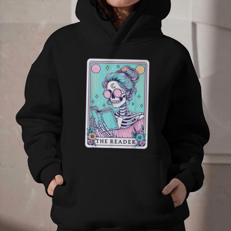 The Reader Retro Reading Skeleton Books Flowers Tarot Card Graphic Youth Hoodie