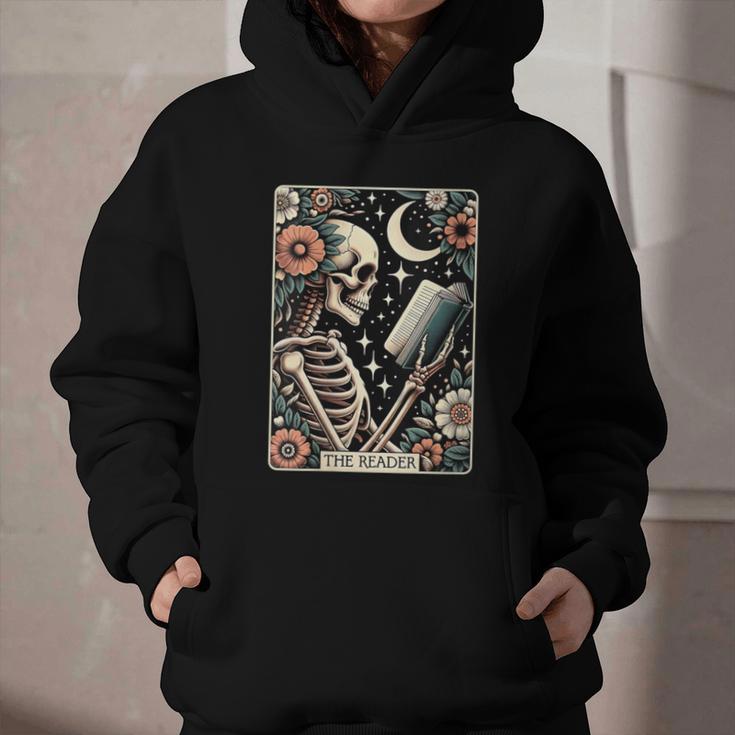 The Reader Tarot Card Skeleton Reading Book Bookworm Bookish Graphic Youth Hoodie