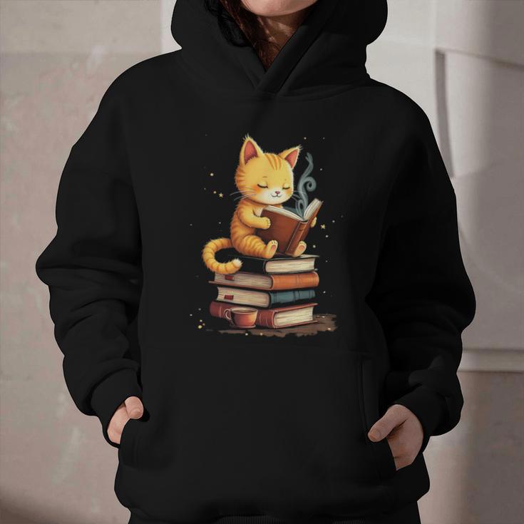 Reading Cat Books Cute Graphic Youth Hoodie