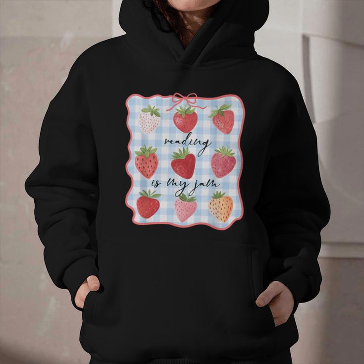 Reading Is My Jam Preppy Stawberry Bookworm Book Lover Nerd Graphic Youth Hoodie