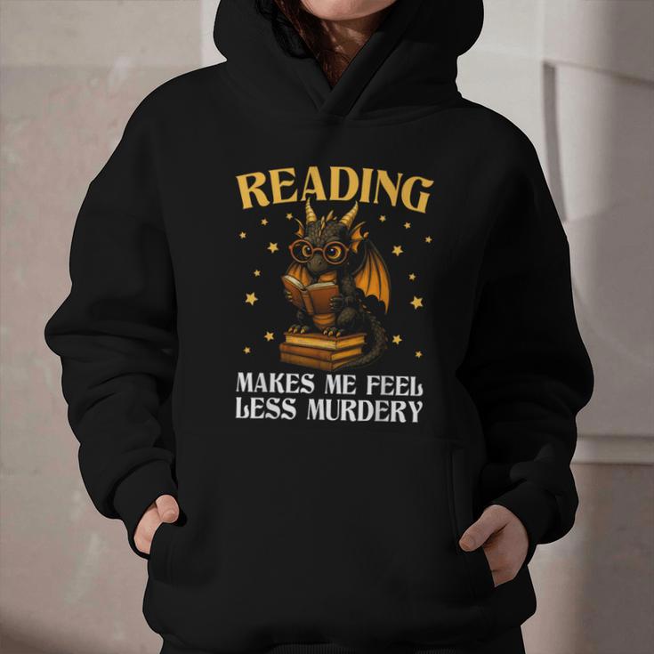 Reading Makes Me Feel Less Murdery Book Dragon Graphic Youth Hoodie