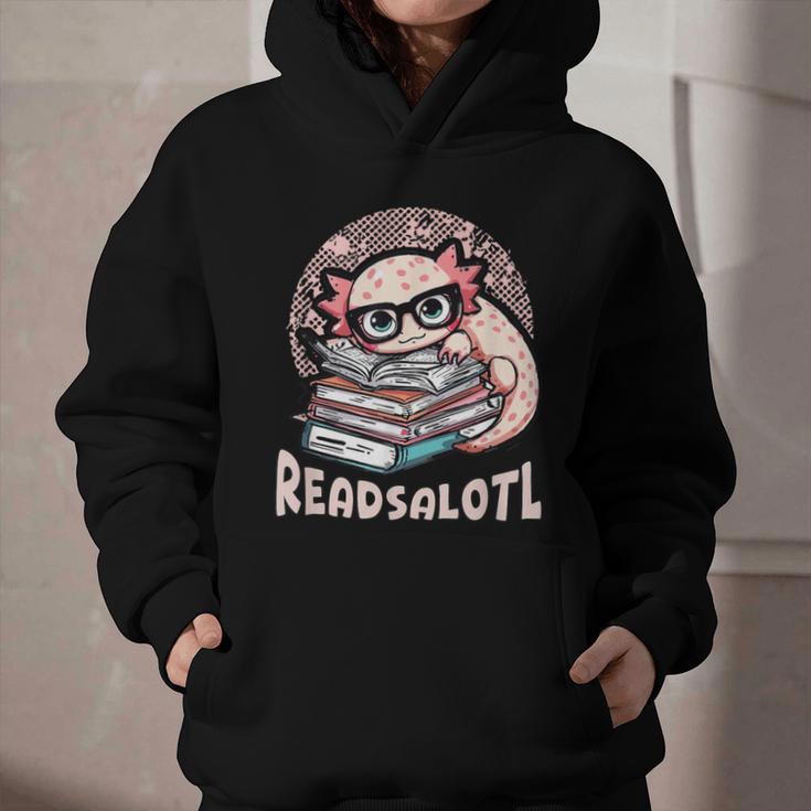 Readsalotl Axolotl Reading Books Glasses Bookworm Pun Fun Graphic Youth Hoodie