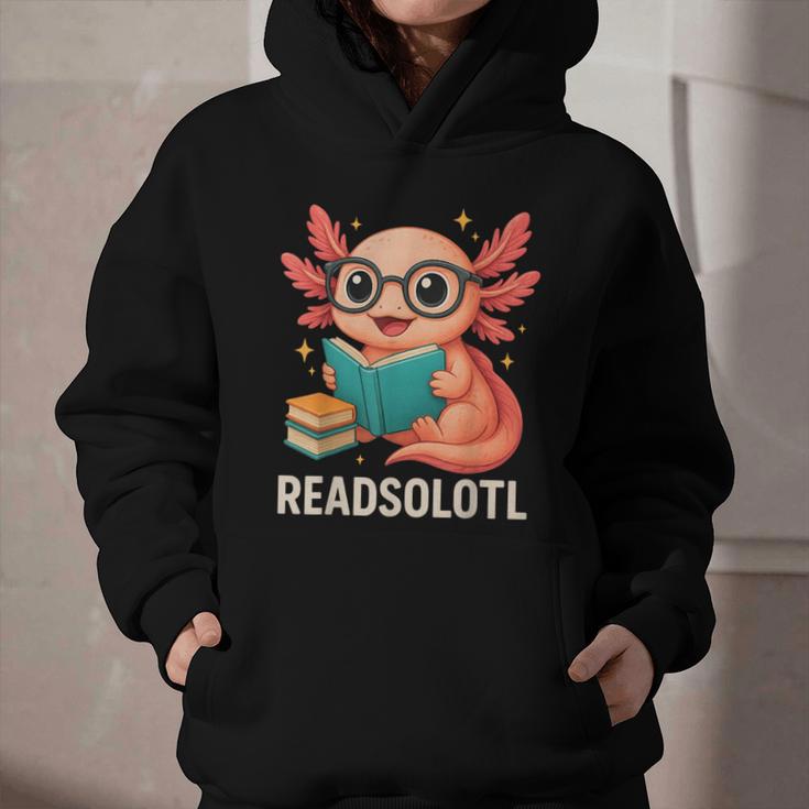 Readsolotl Kawaii Axolotl Reading Book Lover Graphic Youth Hoodie