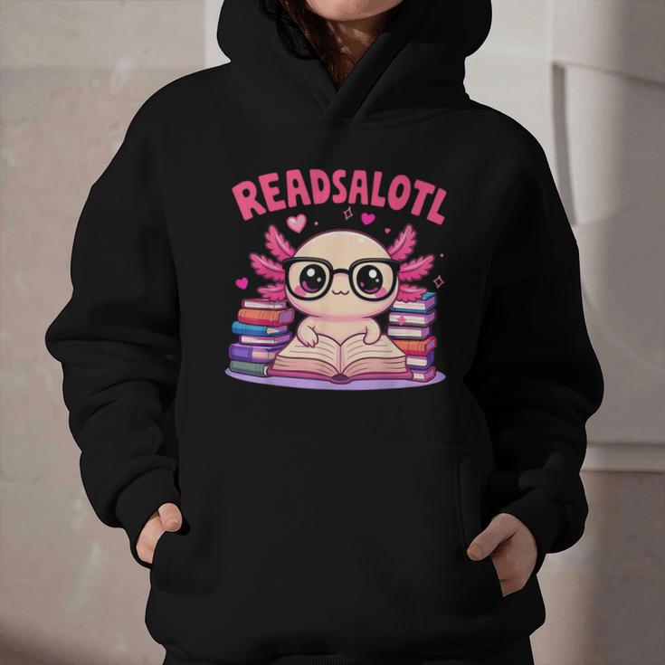 Readsolotl Pink Kawaii Axolotl Book Lover Reading Graphic Youth Hoodie