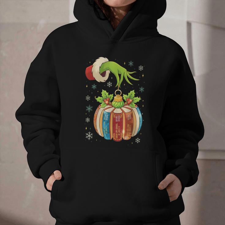 Retro Christmas Ornament Book Christmas Teacher Librarian Graphic Youth Hoodie