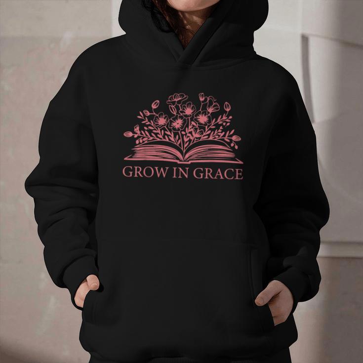 Retro Grow In Grace Wildflower Book Christian Bible Verse Graphic Youth Hoodie