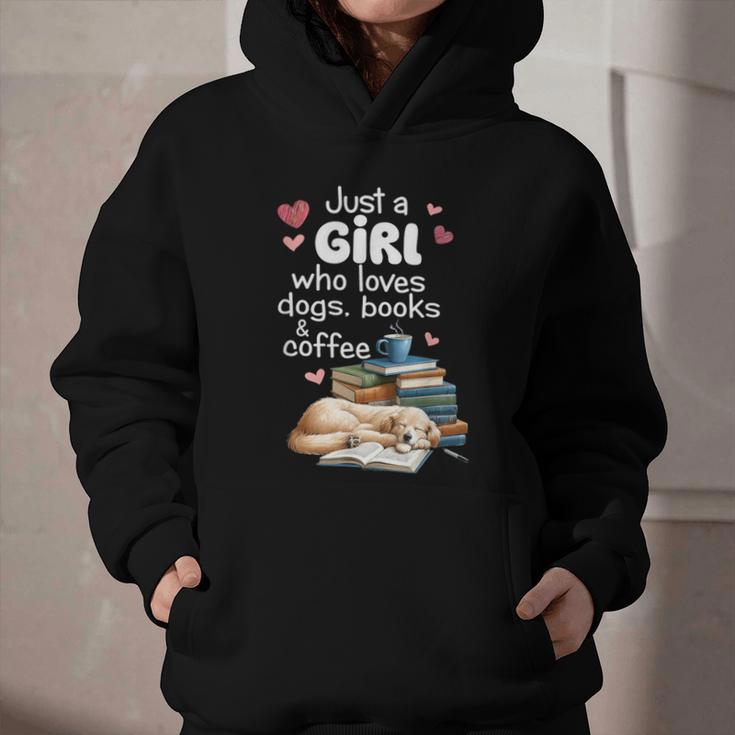 Retro Just A Girl Who Love Dogs Books And Coffee Bookworm Graphic Youth Hoodie