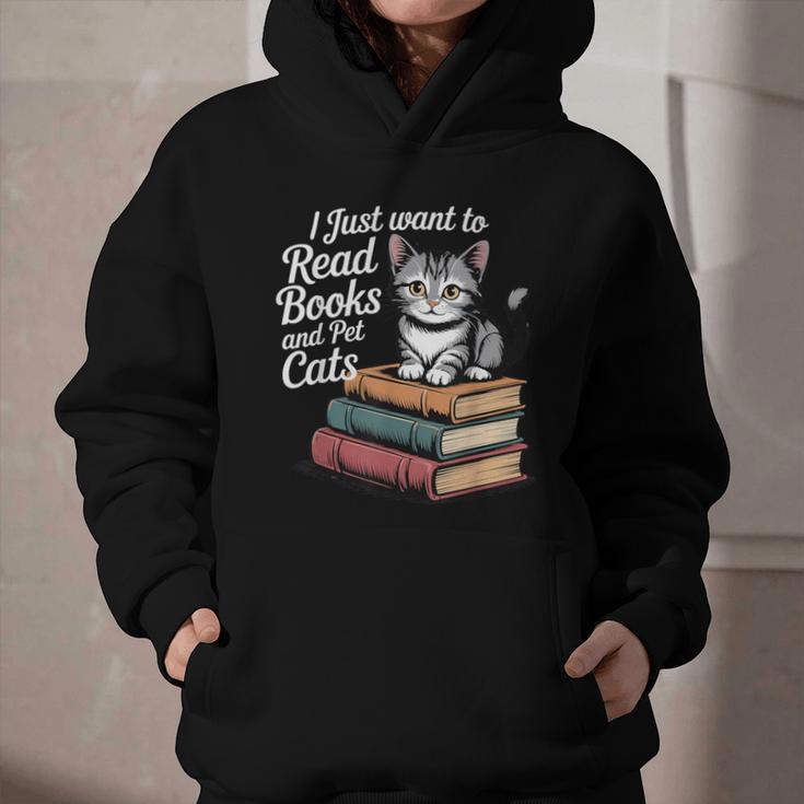 Retro I Just Want To Read Books And Pet Cats Cat For Men Women Kids Graphic Youth Hoodie