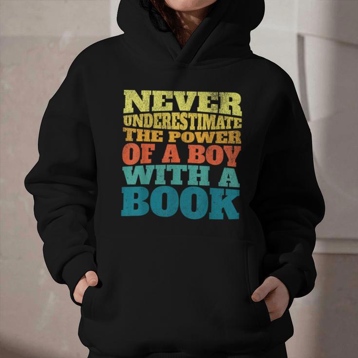 Retro Never Underestimate The Power Of a Boy With a Book Graphic Youth Hoodie