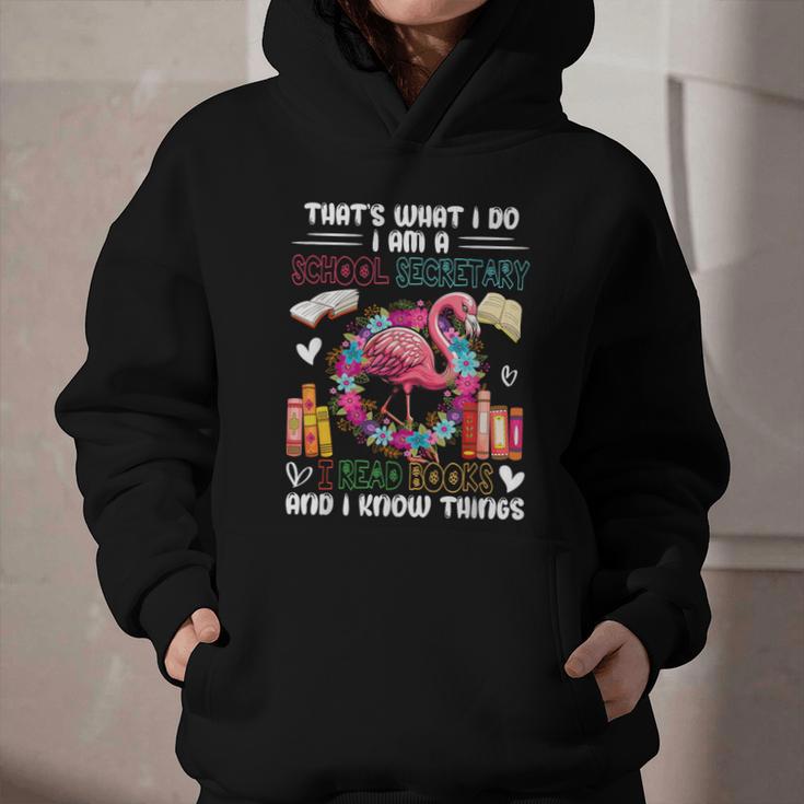 School Secretary Read Books And Know Things Flowers Flamingo Graphic Youth Hoodie School Secretary Read Books And Know Things Flowers Flamingo Graphic Youth Hoodie
