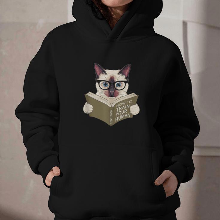 Siamese Cat Reading Book How To Train Your Human Humorous Graphic Youth Hoodie