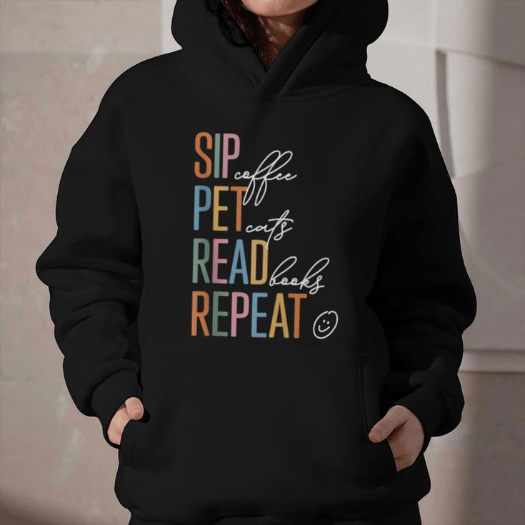 Sip Coffee Pet Cats Read Books Repeat Book Cat Lover Graphic Youth Hoodie