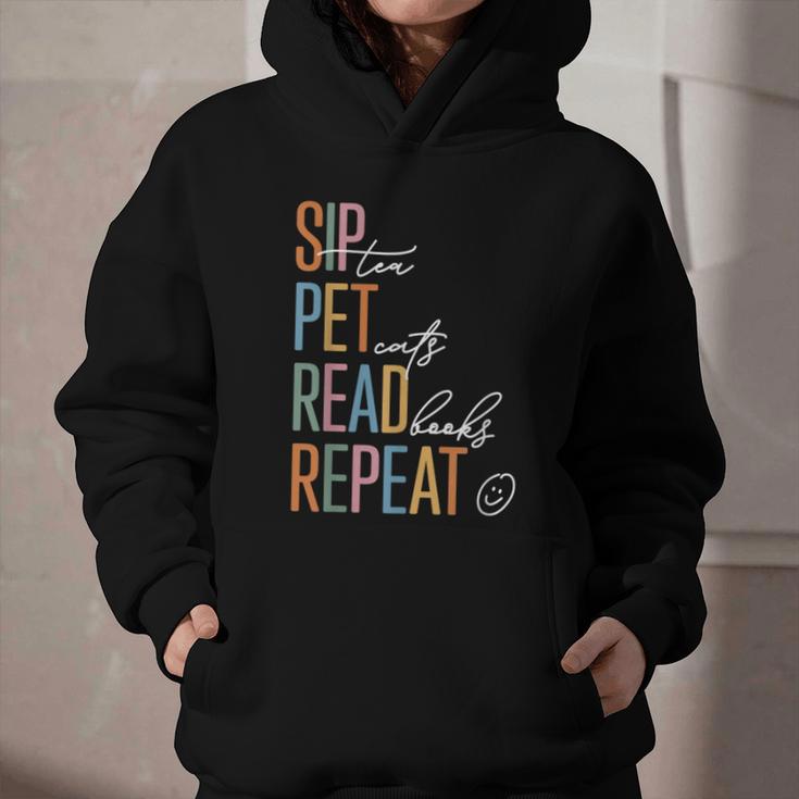 Sip Tea Pet Cats Read Books Repeat Book Cat Lover Graphic Youth Hoodie Sip Tea Pet Cats Read Books Repeat Book Cat Lover Graphic Youth Hoodie