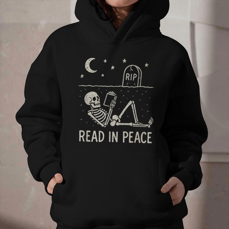 Skeleton Read In Peace Halloween Book Graphic Bookish Graphic Youth Hoodie
