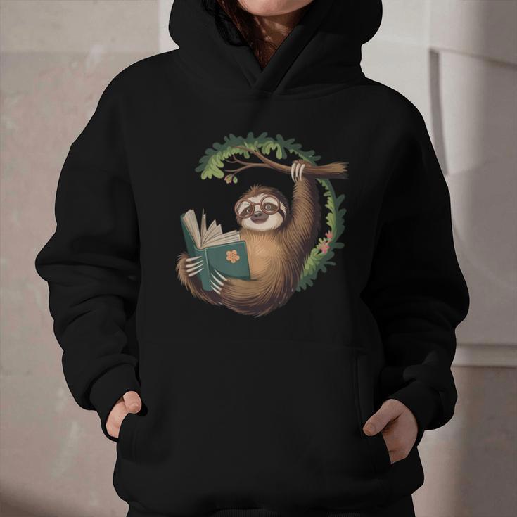 Sloth Reading a Book Lazy Sloth Bookworm Graphic Youth Hoodie