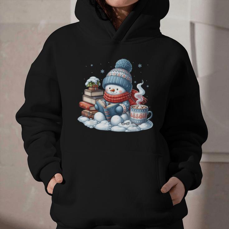 Snowman Reading Books Lovers Librarian Bookworm Christmas Graphic Youth Hoodie