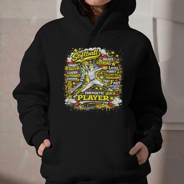 Softball Pitcher Best Traits Brave Retro Pop Comic Book Art Graphic Youth Hoodie