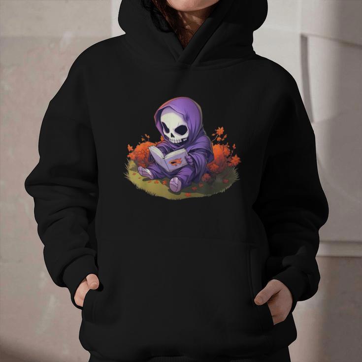 Spooky Grim Reaper Reading A Book Cute Creepy Halloween Graphic Youth Hoodie