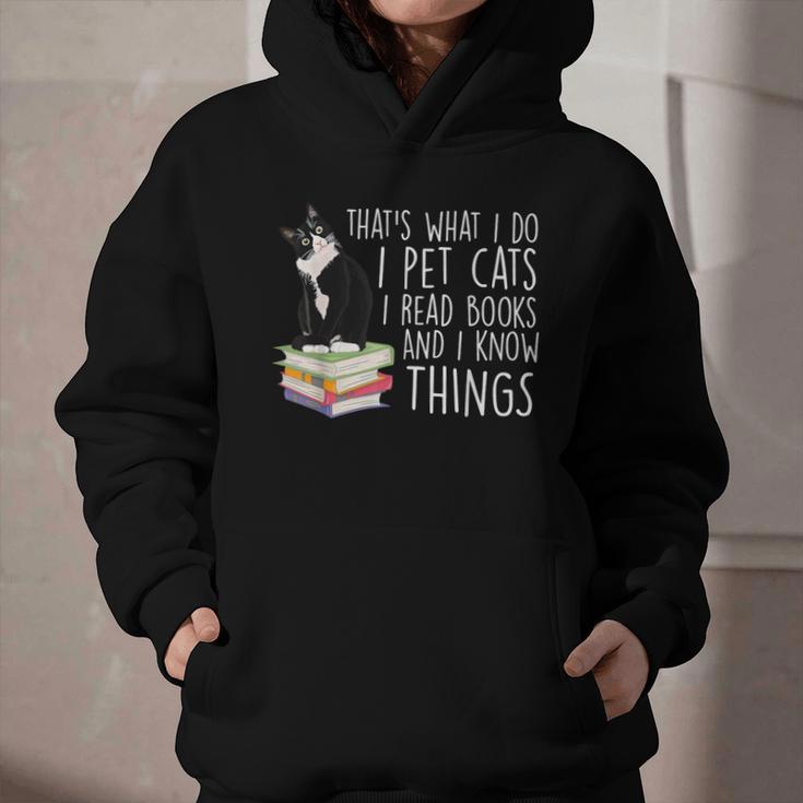 That's What I Do I Pet Cat I Read Books Tuxedo Cat Bookworm Graphic Youth Hoodie
