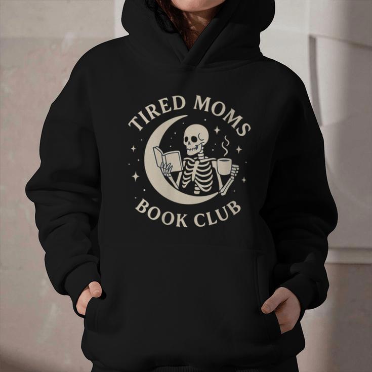 Tired Moms Book Club Skeleton Reading Books Moon Graphic Youth Hoodie