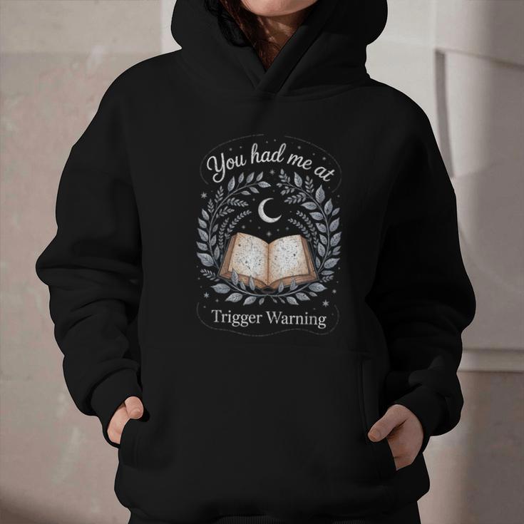 You Had Me At Trigger Warning Dark Romance Skeleton Book Graphic Youth Hoodie