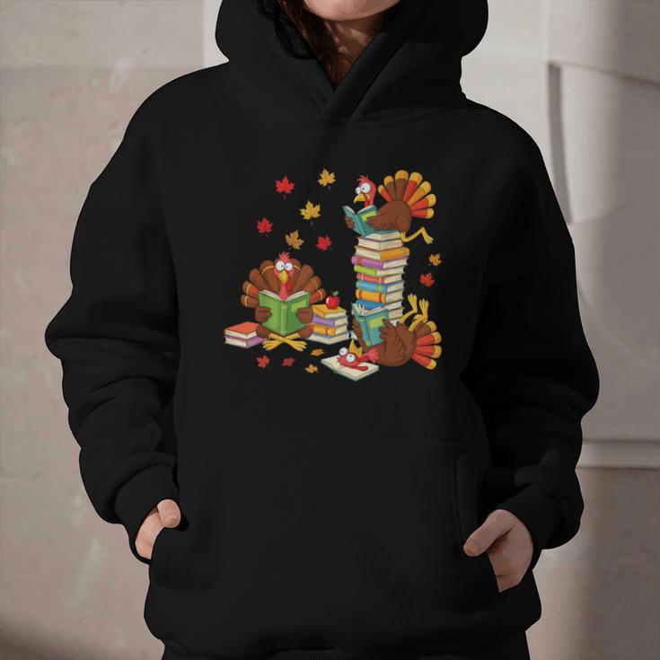 Turkey Reading Books Fall Librarian Book Lover Teacher Kids Graphic Youth Hoodie