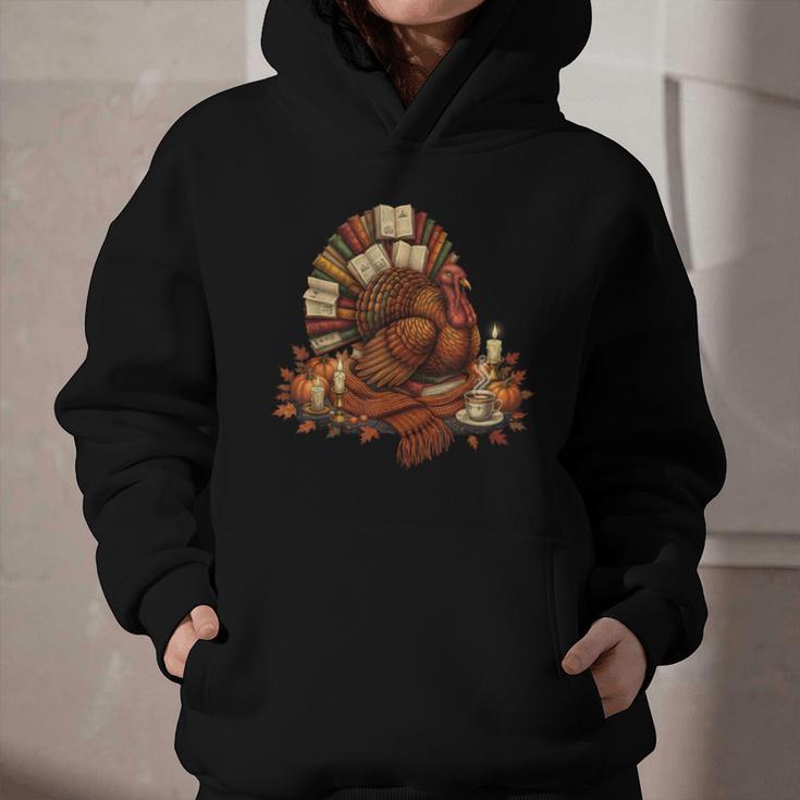Turkey Reading Books Fall Season Thanksgiving Teacher Book Graphic Youth Hoodie