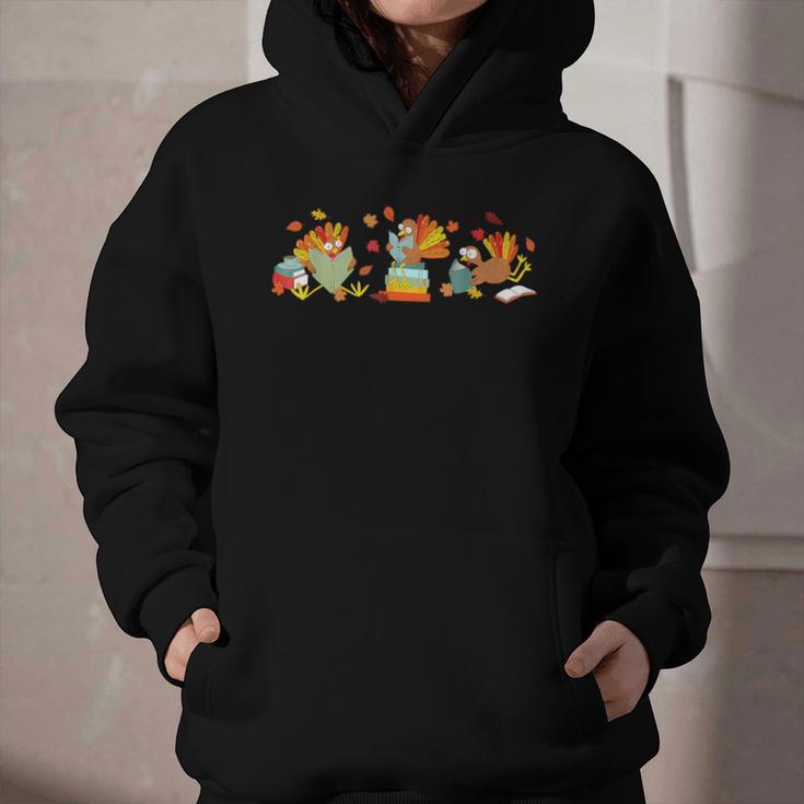 Turkey Reading Books Fall Thanksgiving Teacher Book Lovers Graphic Youth Hoodie