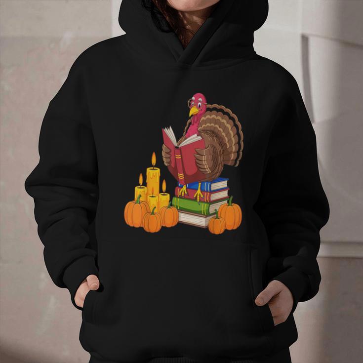 Turkey Reading Books Fall Thanksgiving Teacher Book Graphic Youth Hoodie