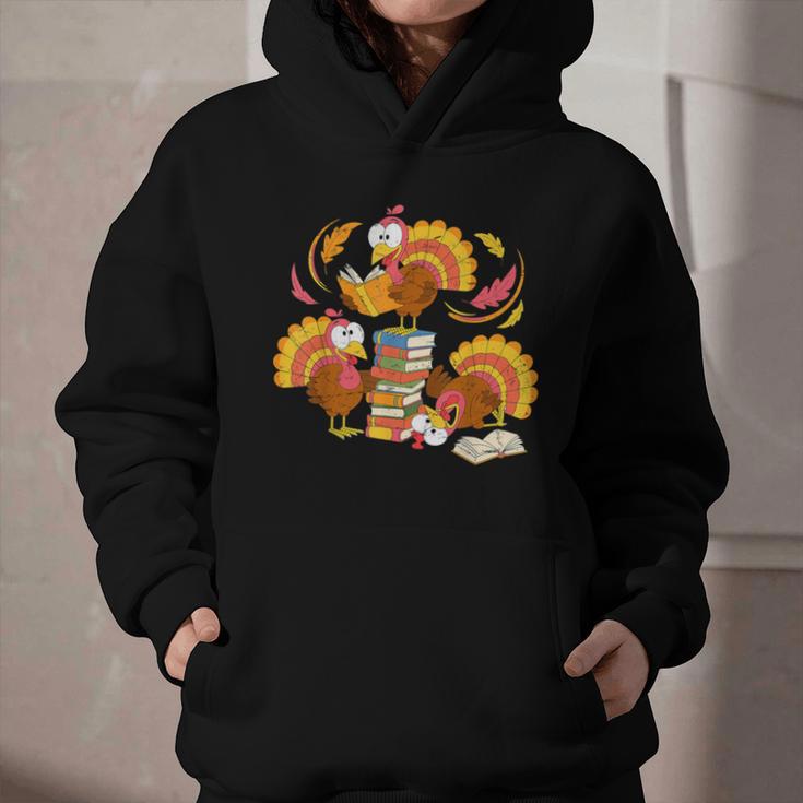 Turkey Reading Books Fall Thanksgiving Teacher Librarian Graphic Youth Hoodie
