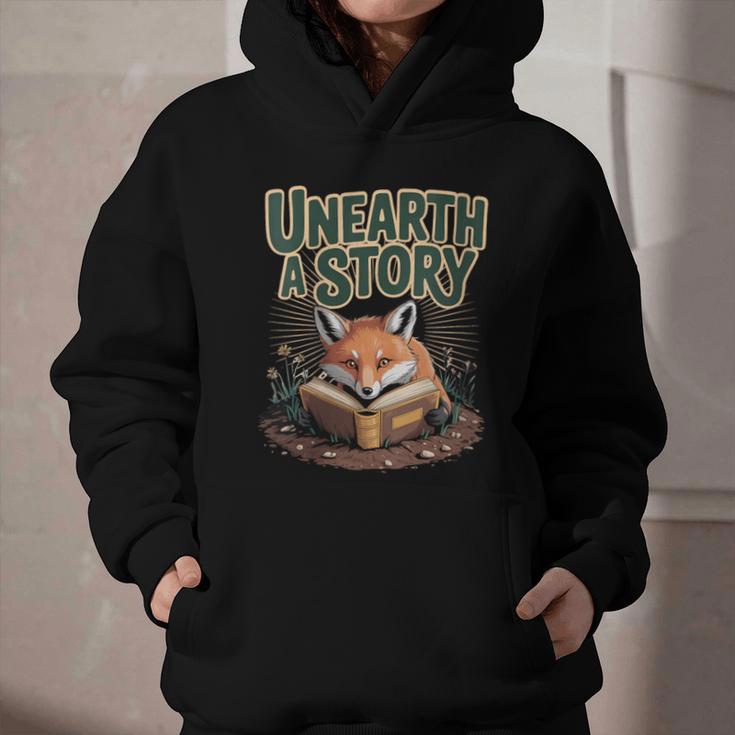 Unearth A Story Fox Reads a Book Graphic Youth Hoodie