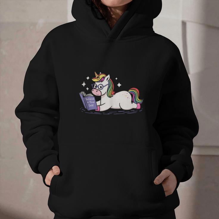 Unicorn Bookworm Believe In Yourself Cute And Inspirational Graphic Youth Hoodie