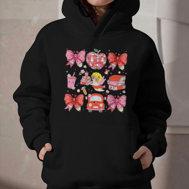 Valentine Cupid Coquette Pink Bow Apple Books Teacher Graphic Youth Hoodie