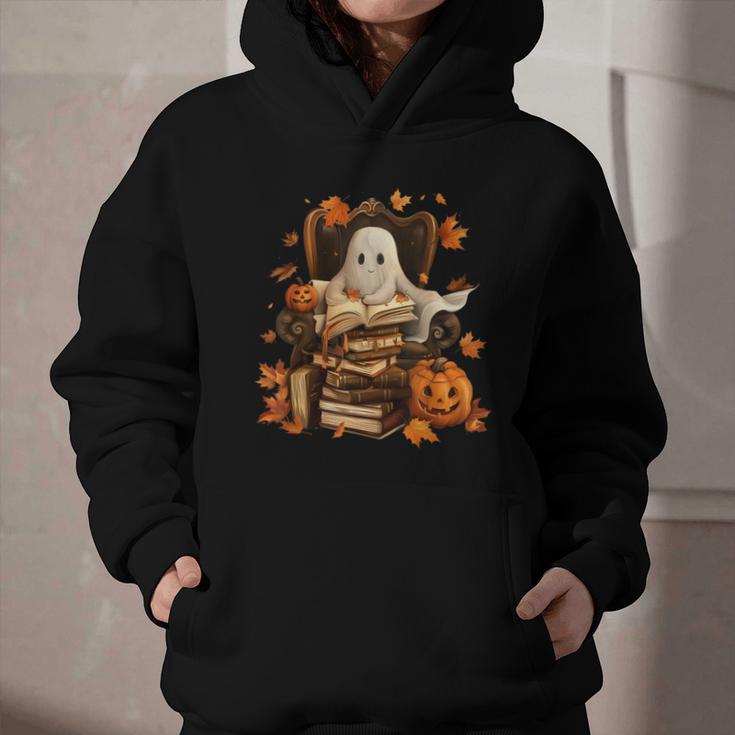 Vintage Ghost Book Reading Pumpkin Gothic Halloween Teachers Graphic Youth Hoodie