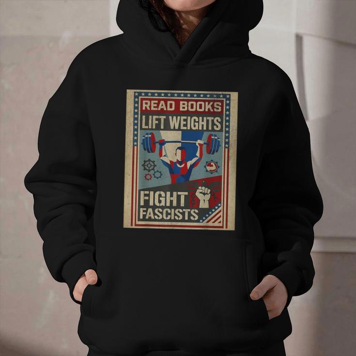 Vintage Style Read Books Lift Weights Fight Fascists Retro Graphic Youth Hoodie