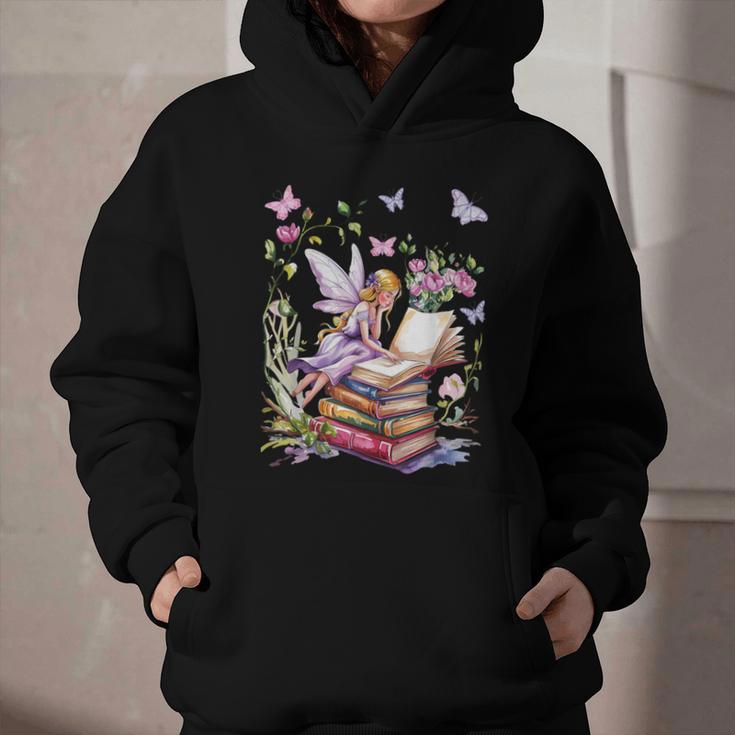 Watercolor Butterfly Fairy Read Book Library Fantasy Novel Graphic Youth Hoodie
