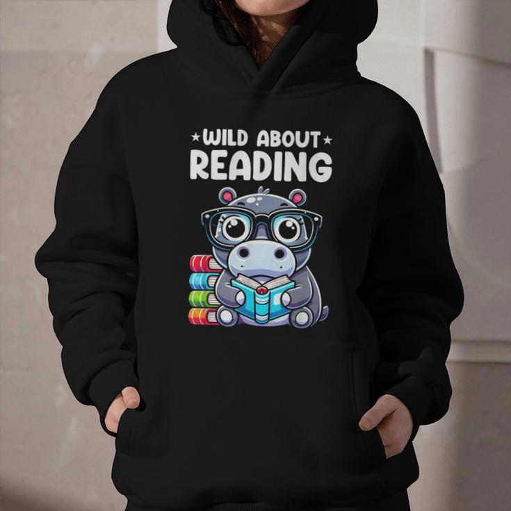 Wild About Reading Book Lover Hippo Graphic Youth Hoodie