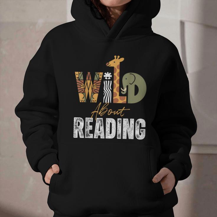 Wild About Reading Books Animal Theme Bookworm Library Day Graphic Youth Hoodie